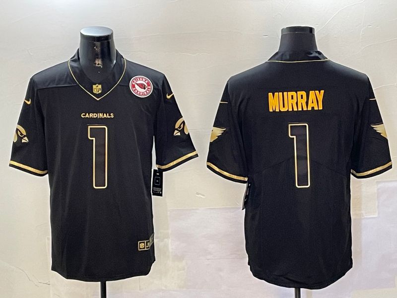 Men Arizona Cardinals #1 Murray Black Gold Throwback 2024 Nike Limited NFL Jersey style 1